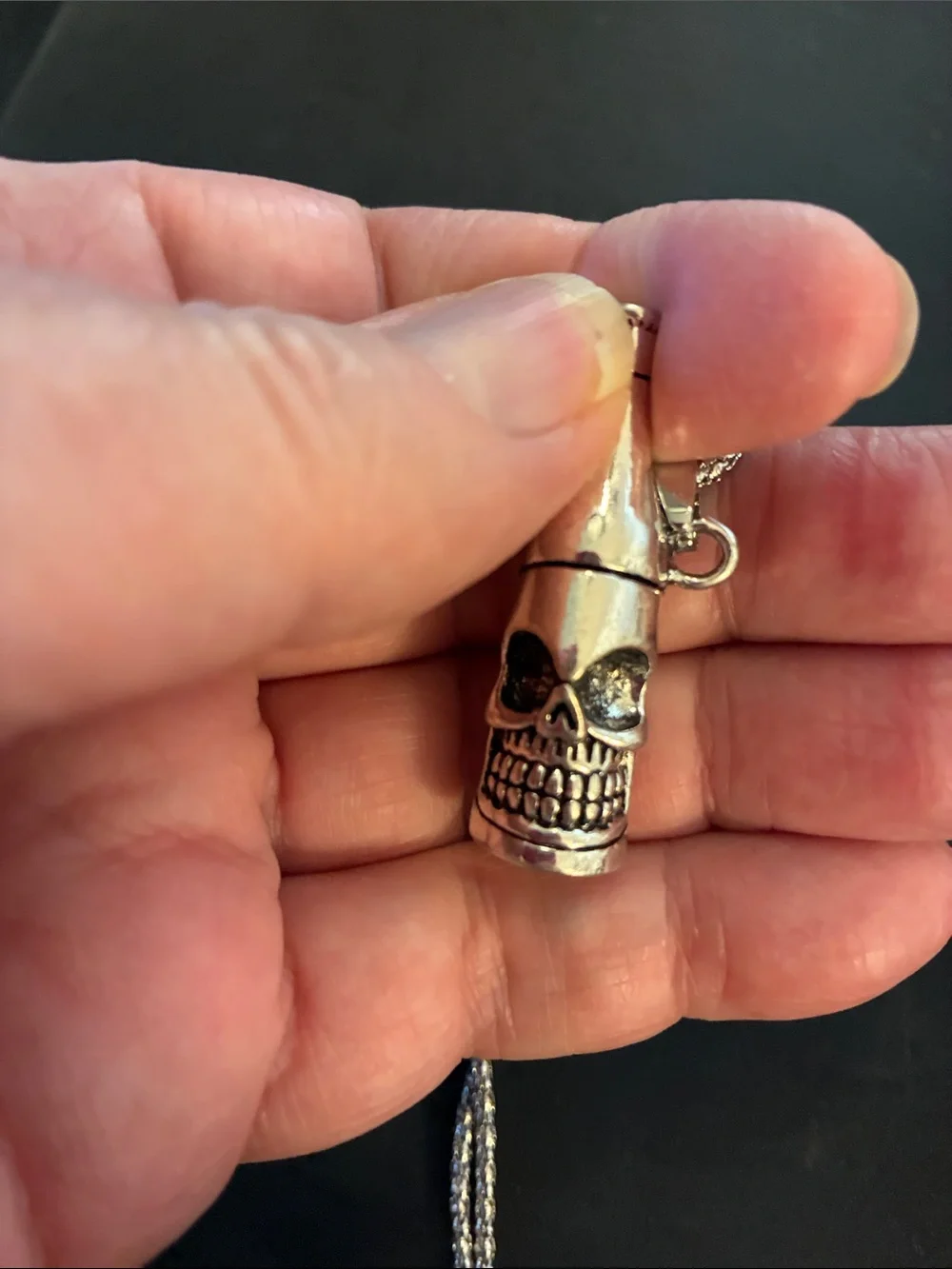 Silver Tone Skull Bottle Pendant Necklace - And Bottle Opener